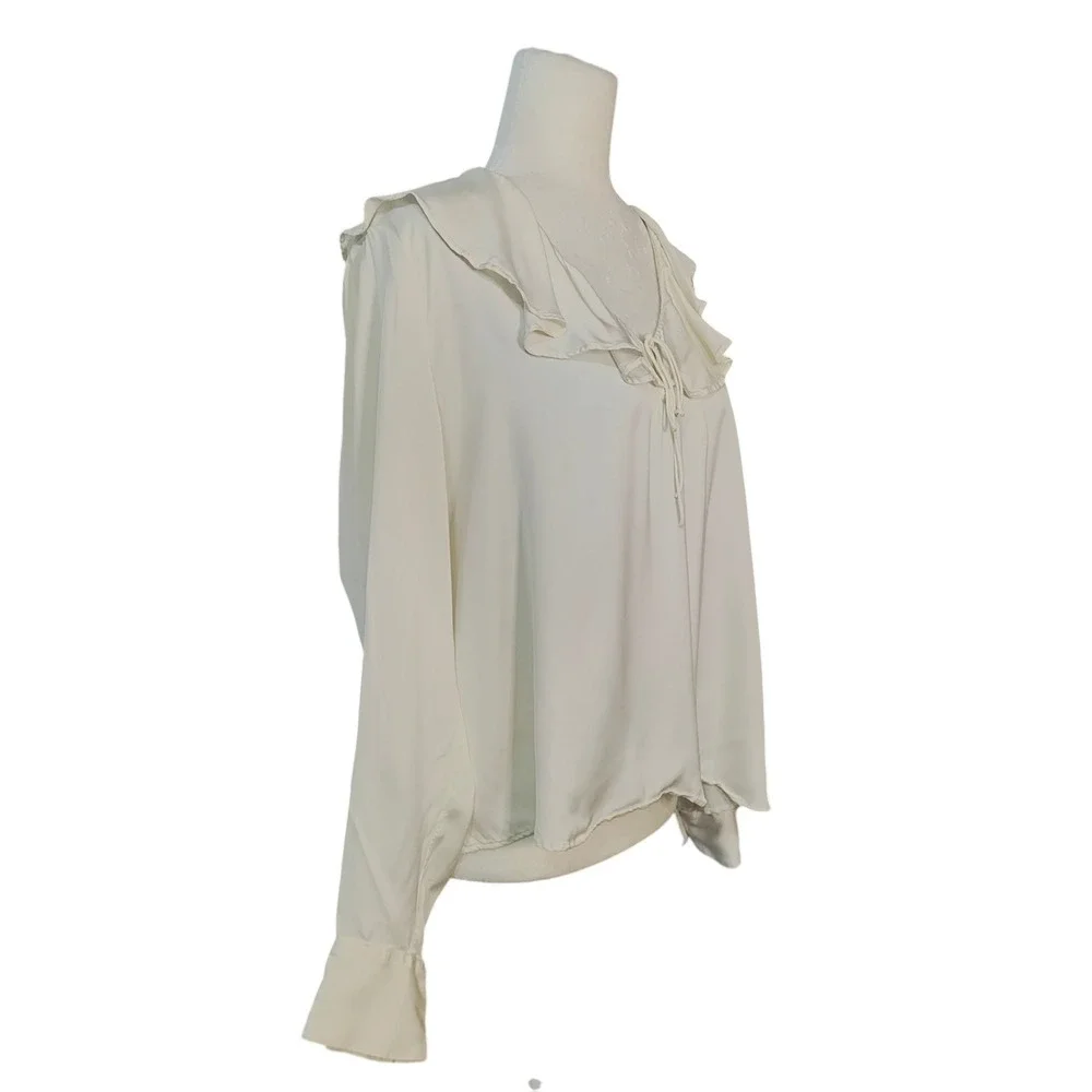 J.Crew Ivory Ruffle Collar Blouse Feminine Regency Coquette Long Sleeve White XL